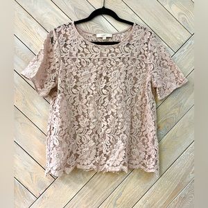 LOFT | Blush Pink / Mauve Lace Short Sleeve Top | L